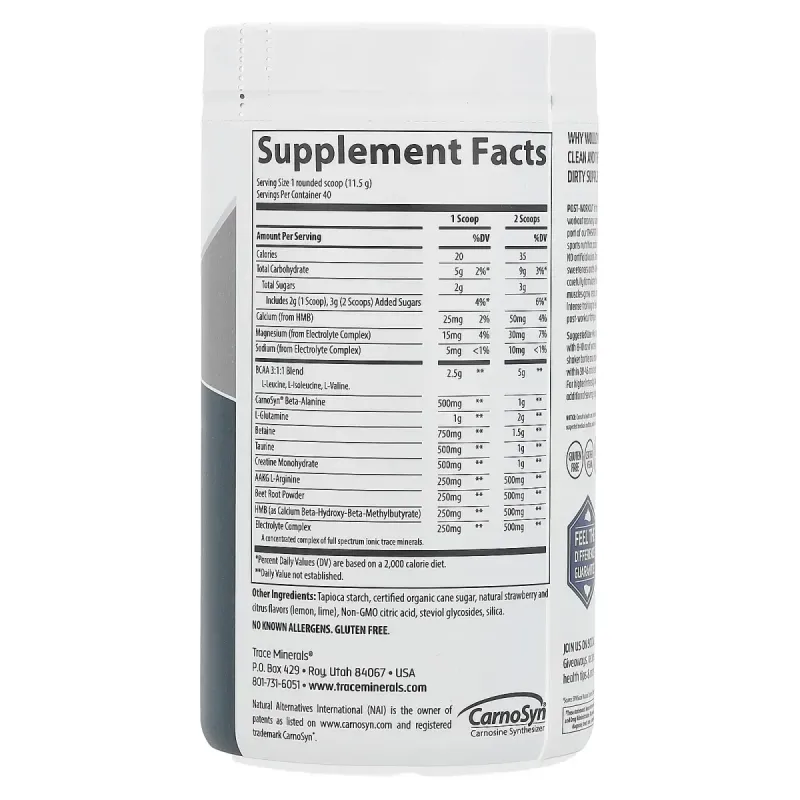 Trace Minerals ®, TM Sport, очищення після тренування, полуничний лимонад, 460 г (1,01 фунта)