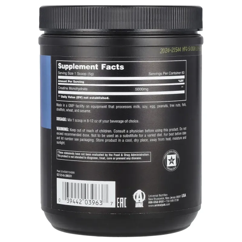 Animal, 100% Pure Creatine Monohydrate™ Powder, Unflavored, 10.58 oz (300 g)