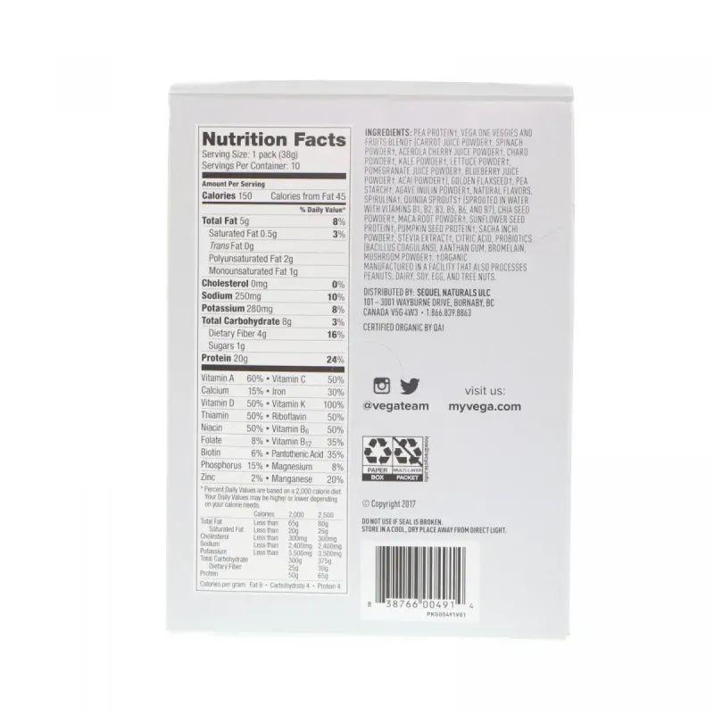 One, коктейль «все в одном», французская ваниль, Vega, 10 пакетиков по 38 г