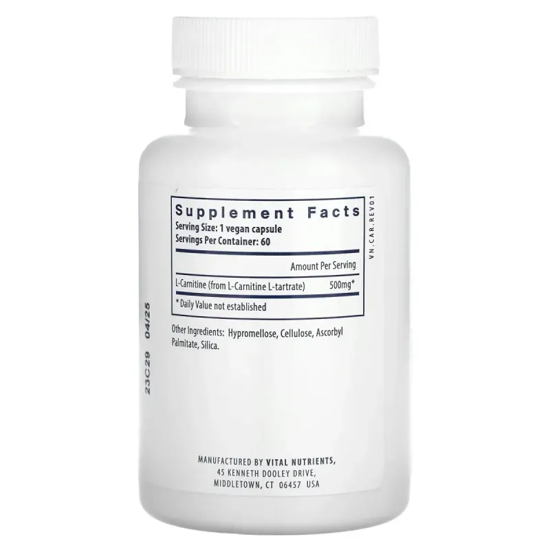 Vital Nutrients, Carnitine, 60 Vegan Capsules