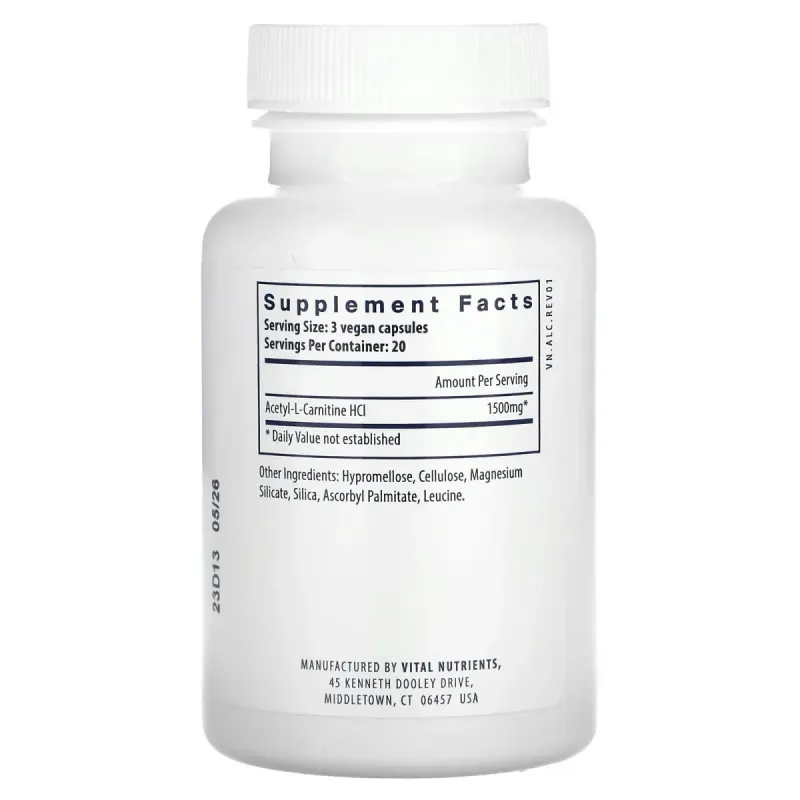 Vital Nutrients, Acetyl L-Carnitine, 500 mg, 60 Vegan Capsules
