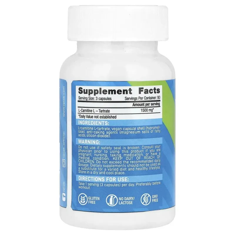 Vplab, L-карнитин, 500 мг, 90 капсул