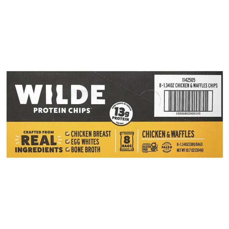 Wilde Brands, протеїнові чипси, курка та вафлі, 8 пакетиків по 38 г (1,34 унції)