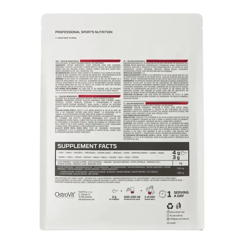 Креатин моногидрат вишня OstroVit (Creatine Monohydrate) 300 г