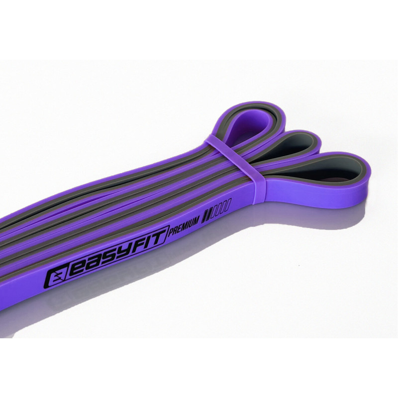 Двошарова резинка (еспандер) EasyFit Premium, Опір 7-15 кг, Довжина 200 см, Ширина 1,3 см, Товщина 4,5 мм, Латекс, Фіолетовий, Для підтягувань, силових тренувань і реабілітації