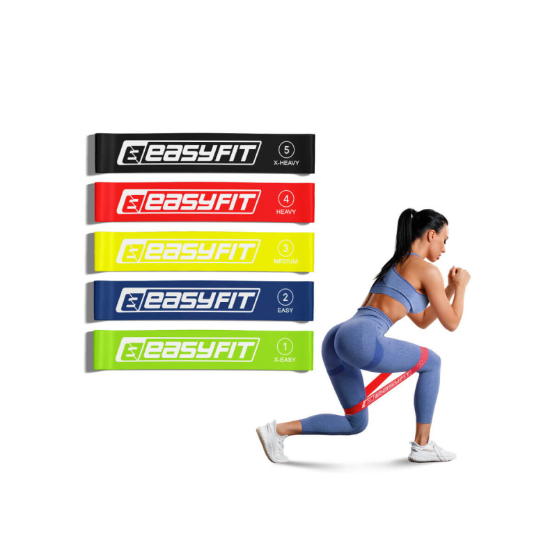 Набір для фітнесу EasyFit: Двошаровий килимок з чохлом, 183x61 см, товщина 6 мм, TPE/TC + Гумові петлі-еспандер 3 шт, Опір 4-60 кг, Довжина 300 см, Товщина 6, 8, 10 мм + Гумові кільця 5 шт, Опір 2,5-18 кг, Довжина 60 см, Ширина 5 см