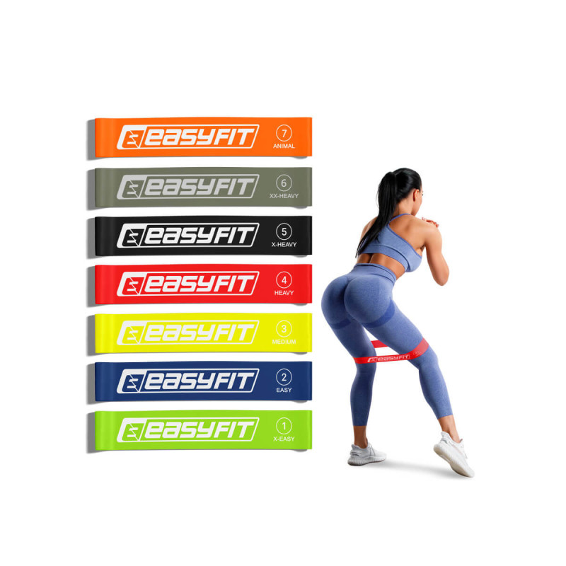 Набір для фітнесу EasyFit: Двошаровий килимок 183x61 см, товщина 6 мм, TPE/TC + Гумові кільця 7 шт, Опір 2,5-30 кг, латекс + Масажний ролик овальний Almond з шипами, Довжина 16 см, Діаметр 6,5 см, ПВХ