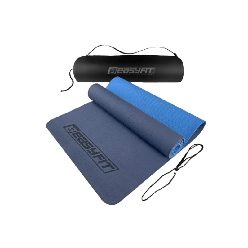 Набір для фітнесу EasyFit: Двошаровий килимок з чохлом, 183x61 см, товщина 6 мм, TPE/TC + Гумові петлі-еспандер 3 шт, Опір 4-60 кг, Довжина 300 см, Товщина 6, 8, 10 мм + Гумові кільця 5 шт, Опір 2,5-18 кг, Довжина 60 см, Ширина 5 см