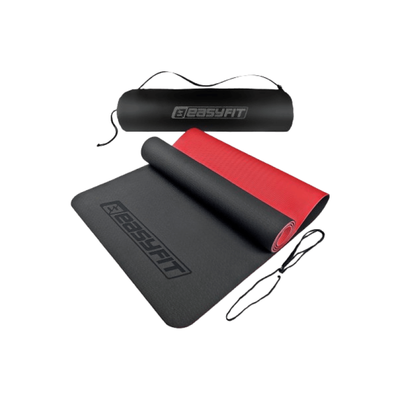 Набір для фітнесу EasyFit: Двошаровий килимок з чохлом, 183x61 см, товщина 6 мм, TPE/TC + Масажний ролик Grid Roller v.3.1, Довжина 60 см, Діаметр 14 см, пластик, EVA + Тканинні гумки 3 шт, Довжина 76 см, Ширина 8 см, Бавовна з териленом