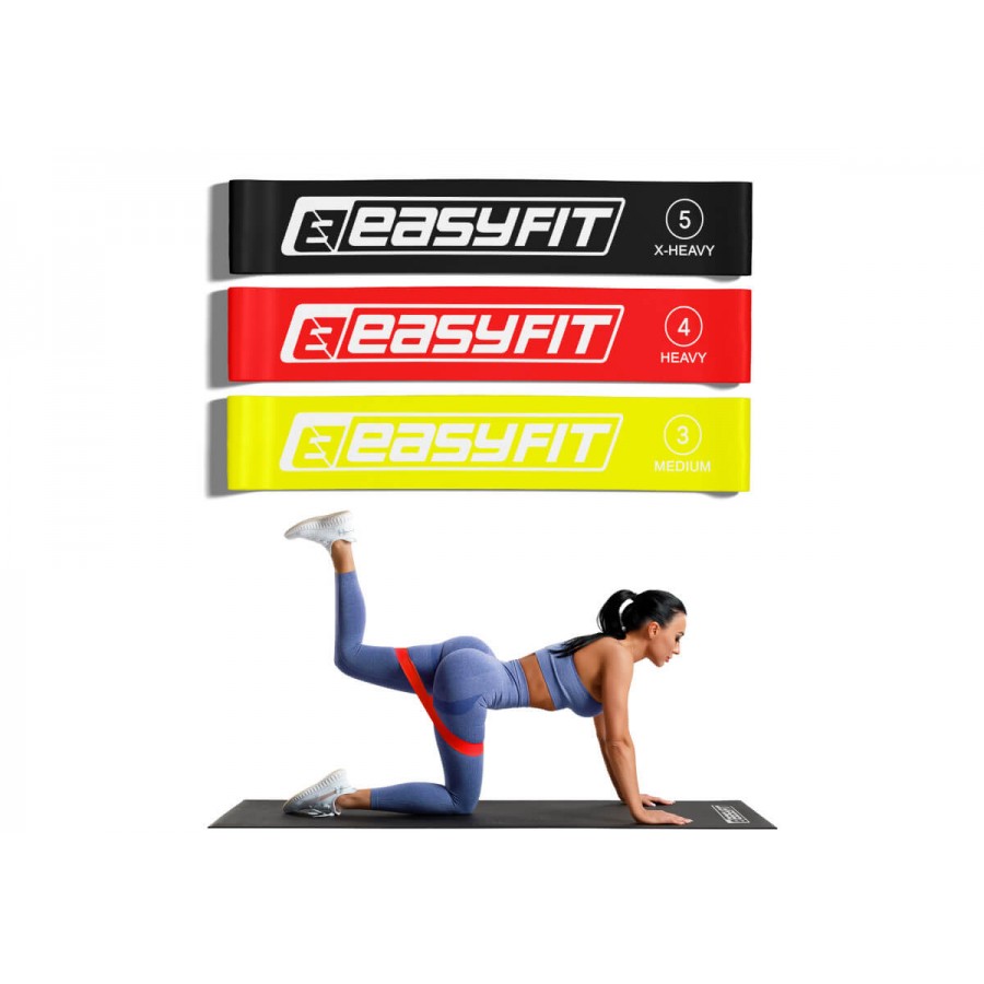 Набор для фитнеса: Степ-платформа EasyFit Step-D 3-ступенчатая + Резиновые кольца (эспандеры) EasyFit, набор 3 шт, сопротивление 9-18 кг, длина 60 см, ширина 5 см, многослойный латекс