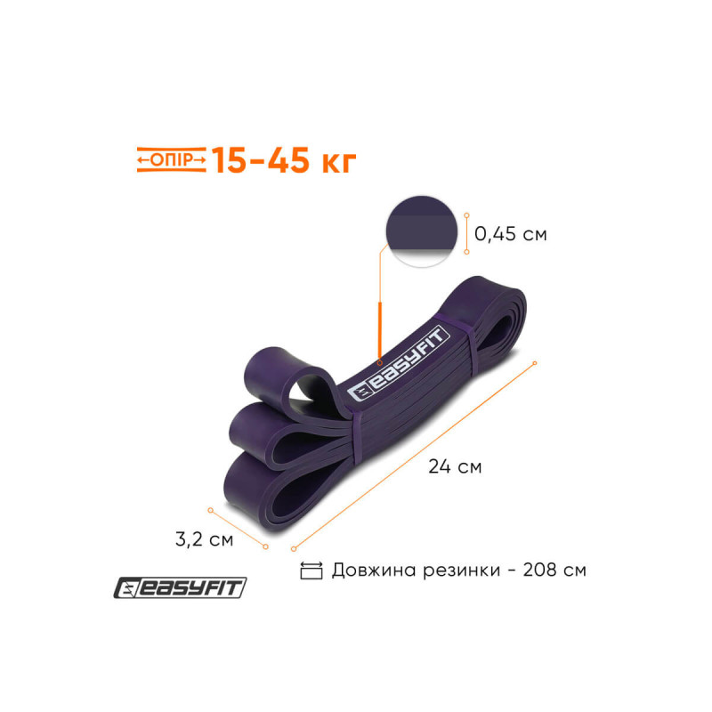 Набір для фітнесу: Тяга EasyFit R2 з жорсткими ручками, Розмір 120 см, Нейлон, Пластик + Гумова петля EasyFit, Опір 15-45 кг + Гумова петля EasyFit, Опір 50-110 кг