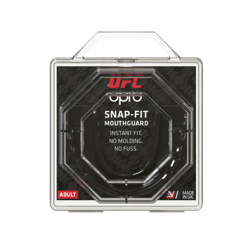 Капа боксерська OPRO Junior Snap-Fit UFC Hologram Black, Дитяча (вік до 10 років), Посадка: миттєва (готова до використання), EVA-полімер, Чорний