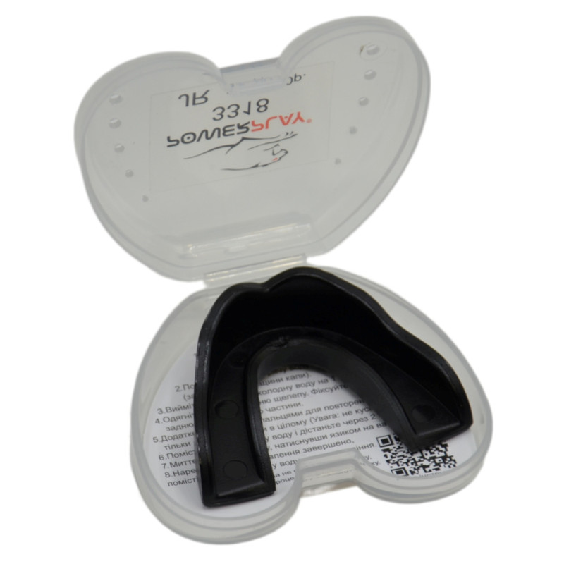 Капа боксерська PowerPlay 3318 JR, Дитяча (вік до 10 років), Посадка: кип’ятіння + прикус, Термопластик, Чорний