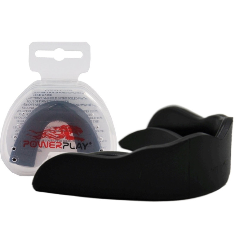Капа боксерська PowerPlay 3318 JR, Дитяча (вік до 10 років), Посадка: кип’ятіння + прикус, Термопластик, Чорний