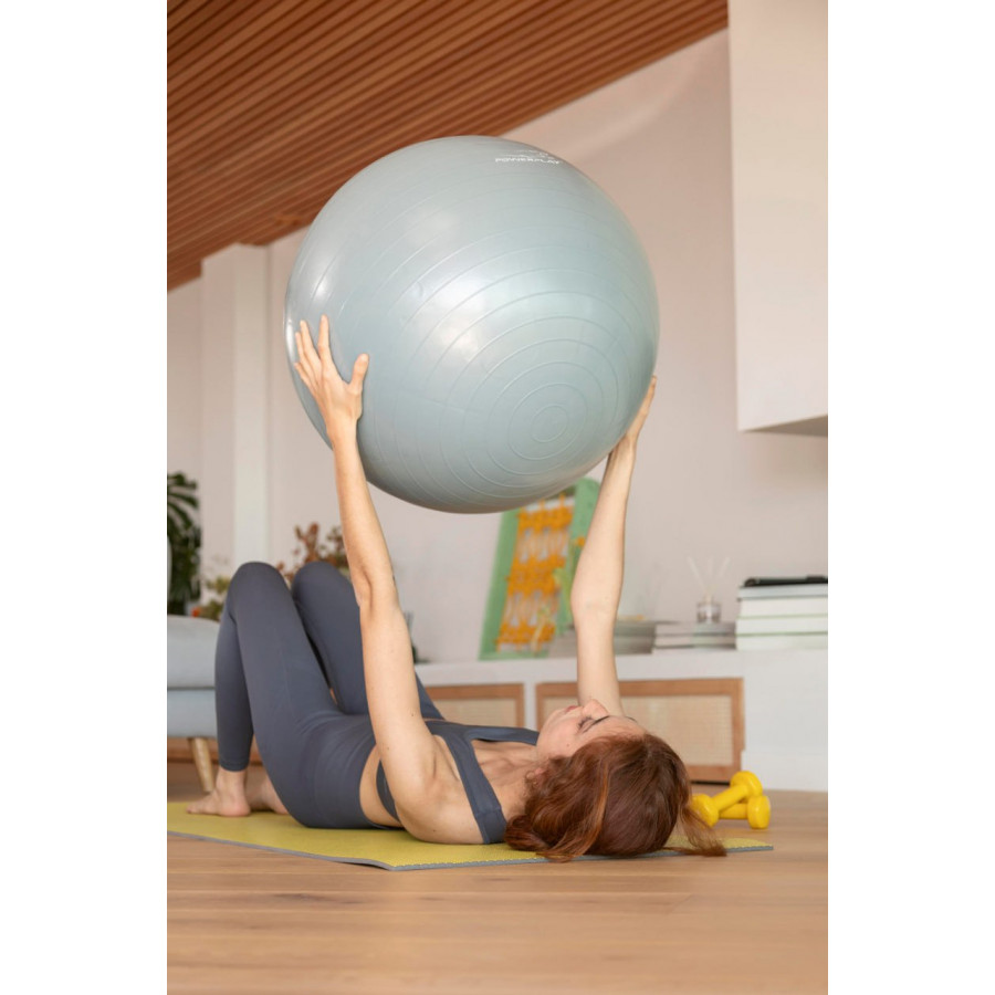 М'яч для фітнесу (фітбол) PowerPlay 4001 Ø65 cm Gymball Сірий + помпа