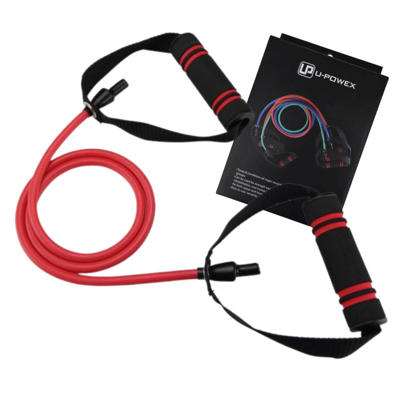 Трубчастий еспандер для фітнесу з ручками U-POWEX Latex resistance tube 30LB Red (13.5кг.)