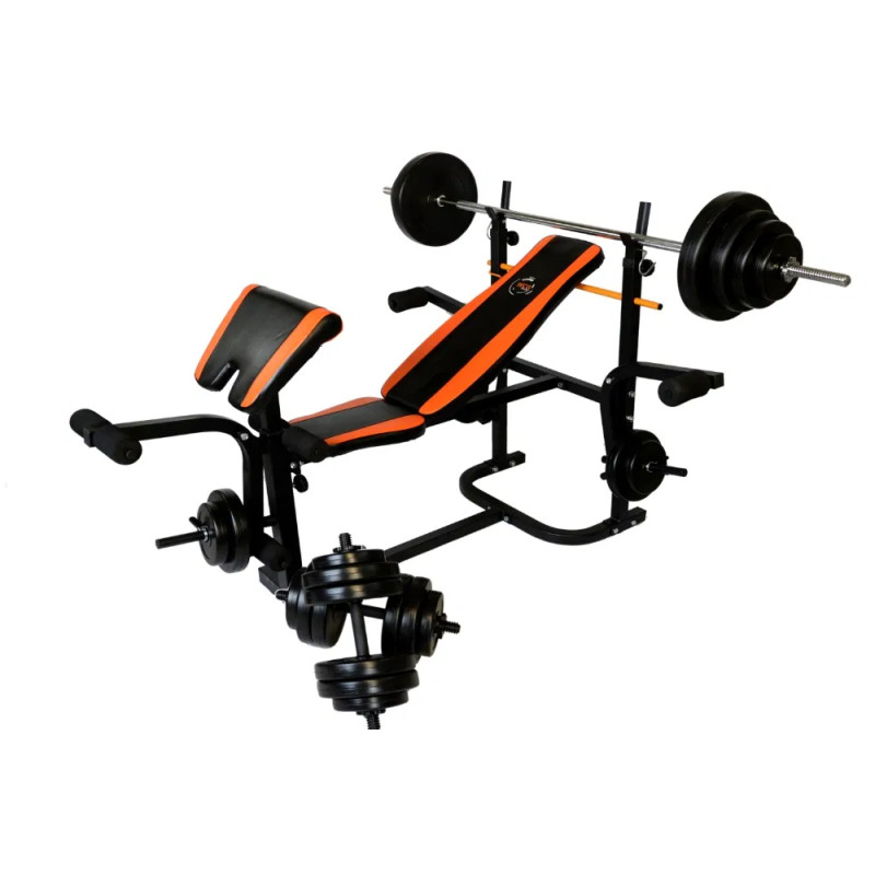 Скамья Для Жима универсальная WCG 0020 с партой Скотта + Набор штанга и гантели на 60 кг