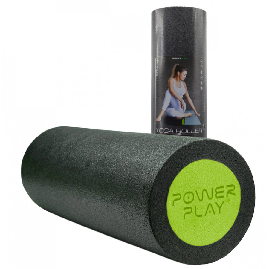 Масажний ролик (роллер) гладкий PowerPlay 4021 Fitness Roller Чорно-зелений (45x15см.)