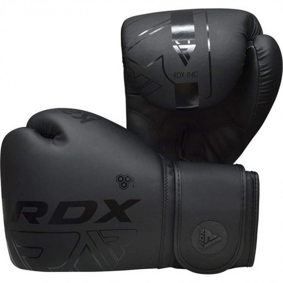 Боксерські рукавиці RDX F6 Kara Matte, 12 унцій, шкіра Maya Hide™, поглинання ударів Quadro Dome 3, вентиляція QD1, чорний, капа в комплекті