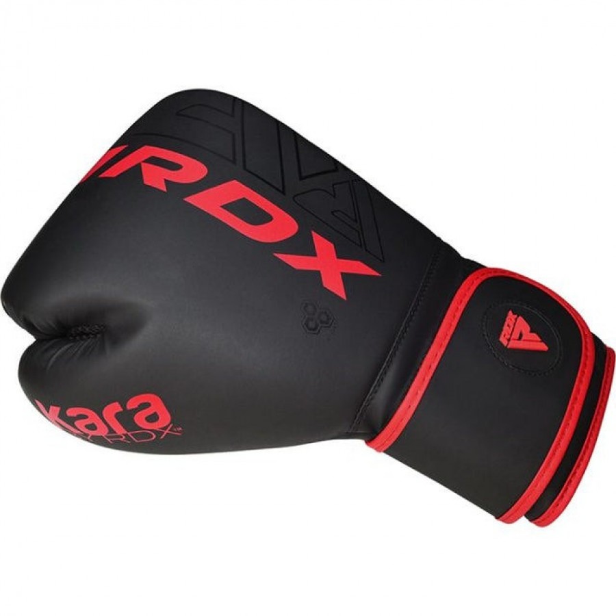 Боксерские перчатки RDX F6 Kara Matte, 14 унций, кожа Maya Hide™, поглощение ударов Quadro Dome 3, вентиляция QD1, красный, капа в комплекте