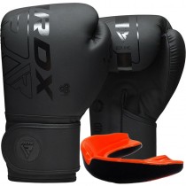 Боксерские перчатки RDX F6 Kara Matte, 12 унций, кожа Maya Hide™, поглощение ударов Quadro Dome 3, вентиляция QD1, черный, капа в комплекте