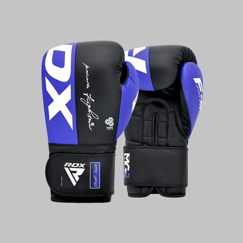 Боксерские перчатки RDX F4 Boxing Sparring Gloves Hook&Loop BLUE/BLACK (капа в комплекте), 10 унций, Искусственная кожа Kalix Skin Mayahide, Черно-синий