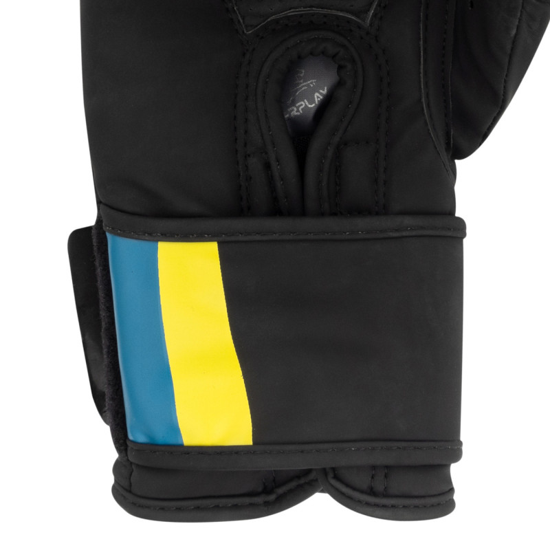 Боксерські рукавиці PowerPlay 3021 Ukraine, 10 унцій, Поліуретан (еко-шкіра), Чорний