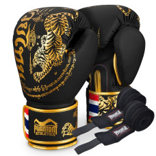 Перчатки для бокса Phantom Muay Thai Black Gold 16 унций (Бинты 4м. )