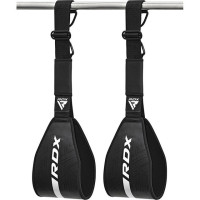 Петлі підвісні (петлі Береша) RDX F6 KARA Gym Workout Abs Straps Black/White, Розмір (без ременів): 56х15 см, Матеріал: N-Tear X Maya Hide, Неопрен, Сталеві карабіни, Чорний