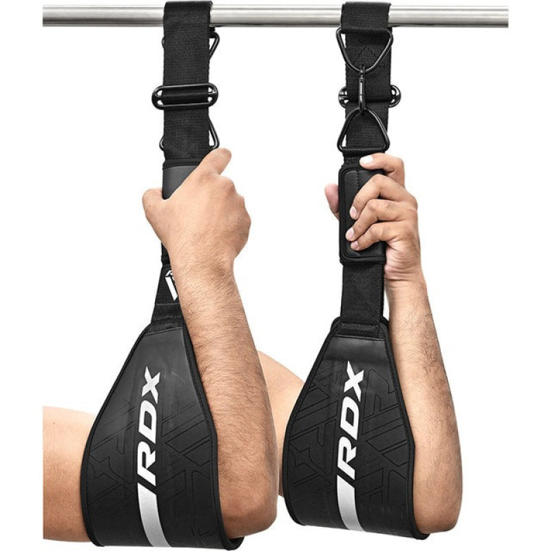 Петли подвесные (петли Береша) RDX F6 KARA Gym Workout Abs Straps черно-белые, Размер (без ремней): 56х15 см, Материал: N-Tear X Maya Hide, неопрен, стальные карабины, Черный