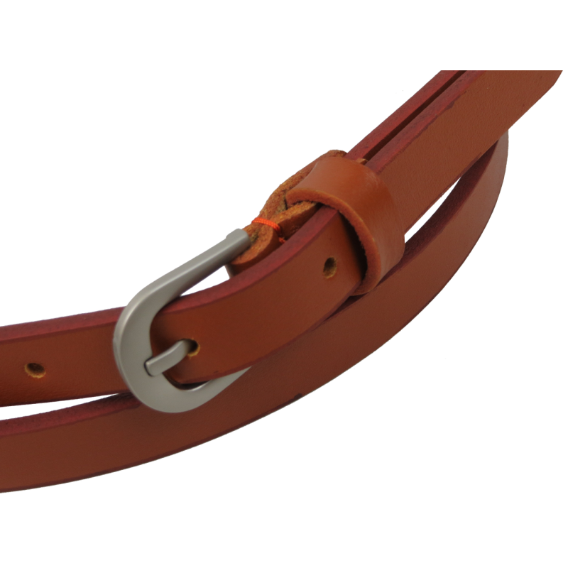 Узкий женский ремень кожаный Skipper карамельный 1,5 см