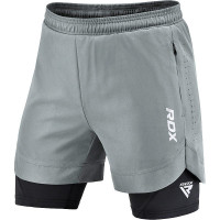 Компресійні шорти для MMA RDX T16 2-в-1 GREY/BLACK, Розмір S, Поліестер, Спандекс, Сірий