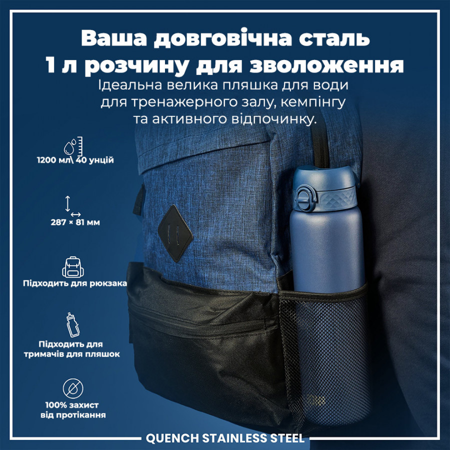 Пляшка для води металева ION8 1200 мл. Stainless Steel , Ash Navy