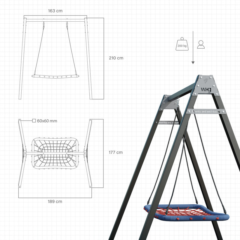 Каркас для дитячої гойдалки WCG 1 Elite 60х60 Play Frame Одномісна