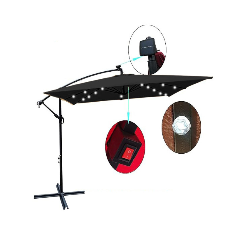 Зонт садовый c LED-подсветкой 2,5×2,5 м Чёрный + чехол WCG