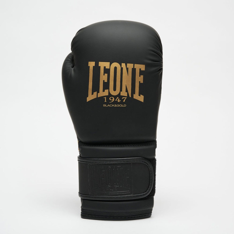Боксерские перчатки Leone GN059D Black/Gold (капа в комплекте), 10 унций, PU, FLEX PU, Чёрно-золотой