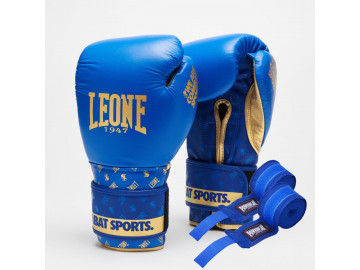 Боксерські рукавиці Leone GN220 DNA Blue 10 унцій (бинти 4 м. в комплекті)