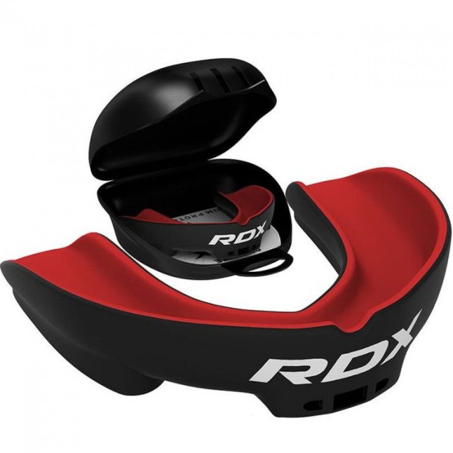 Капа RDX 3w, Доросла (вік 12+) Black/Red, Посадка: Boil & Bite (кип’ятіння + прикус), Двошаровий полімер, Чорно-червоний