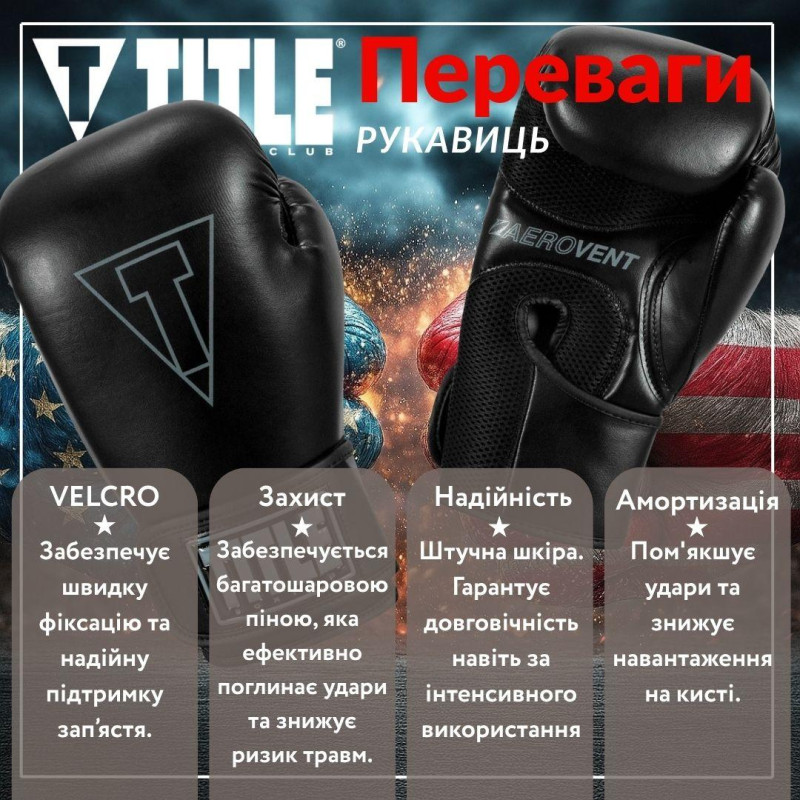 Боксерські рукавиці TITLE Boxing Vegan Gloves Black 14 oz 