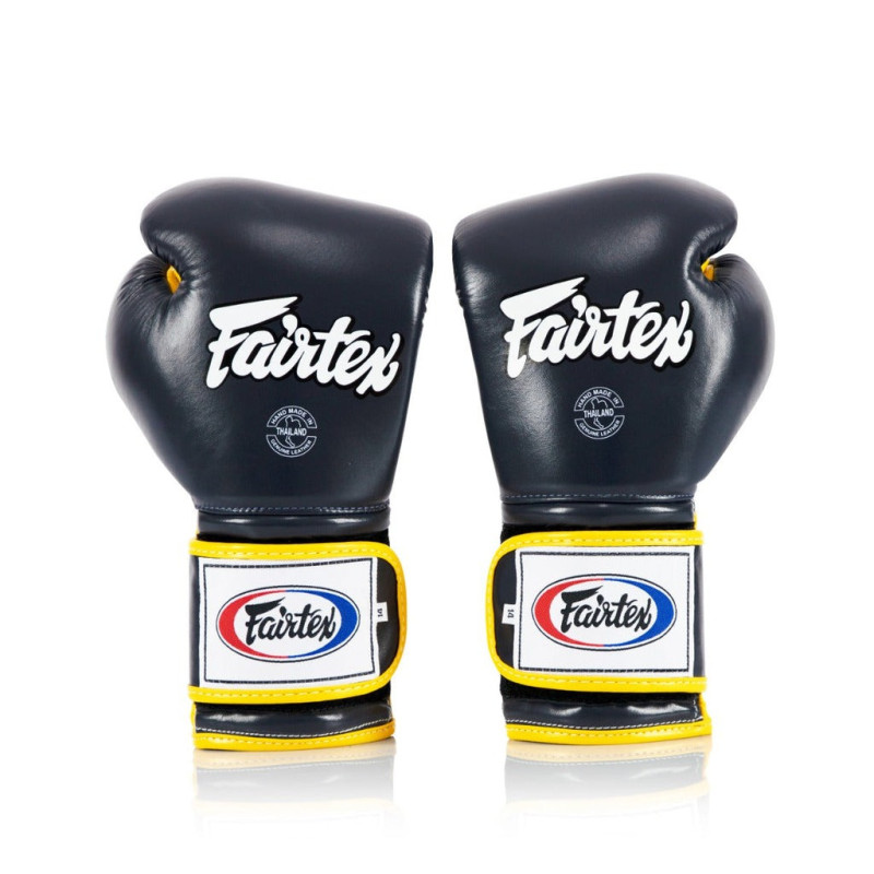 Боксерські рукавиці Fairtex BGV9 Mexican Blue/Yellow 18 унцій (бинти в комплекті)