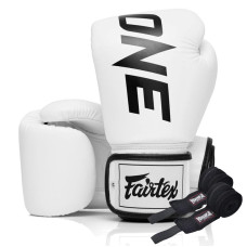 Боксерські рукавиці Fairtex BGV1-ONE White (бинти в комплекті), 12 унцій, Натуральна шкіра, Білий