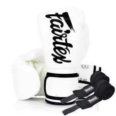 Боксерские перчатки Fairtex BGV14 White (бинты в комплекте), 14 унций, Микрофибра, Белый