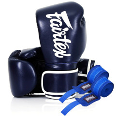 Боксерские перчатки Fairtex BGV14 Blue (бинты в комплекте), 16 унций, Микрофибра, Синий