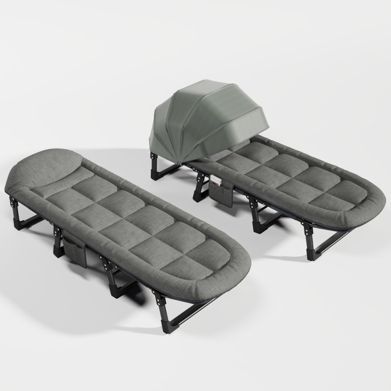 Раскладная кровать-шезлонг WCG FB-S25 с мягким матрасом и регулируемым солнцезащитным козырьком