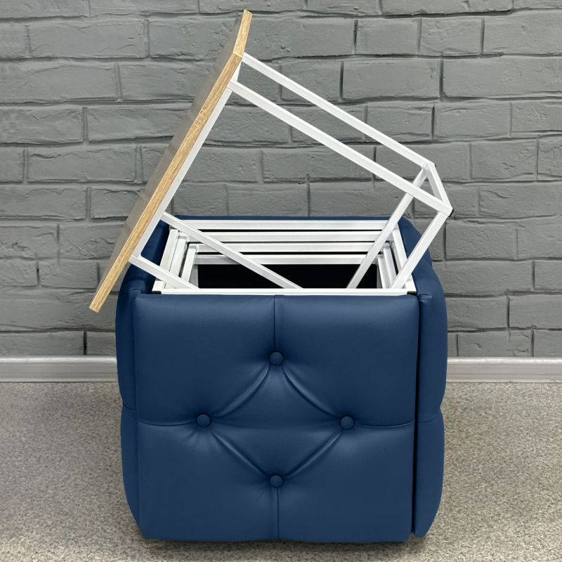 Пуф-трансформер 5в1 Остін-1 зі столиком екошкіра синій/дуб сонома 9-7-9003