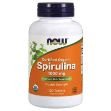 Добавка для здоровья, Spirulina 1000 mg certified organic, NOW, 120 таблеток