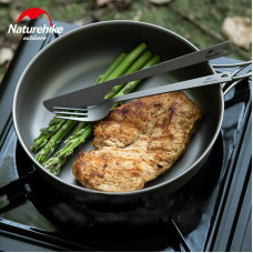 Набір столових приладів (ложка, виделка, ніж) з титану Naturehike NH19T011-D, сірий з мішечком