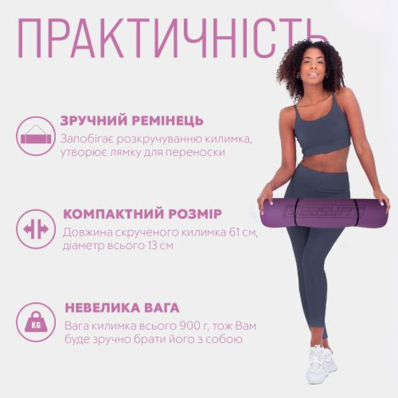 Коврик для йоги и фитнеса EasyFit TPE+TC 6 мм двухслойный фиолетовый-розовый