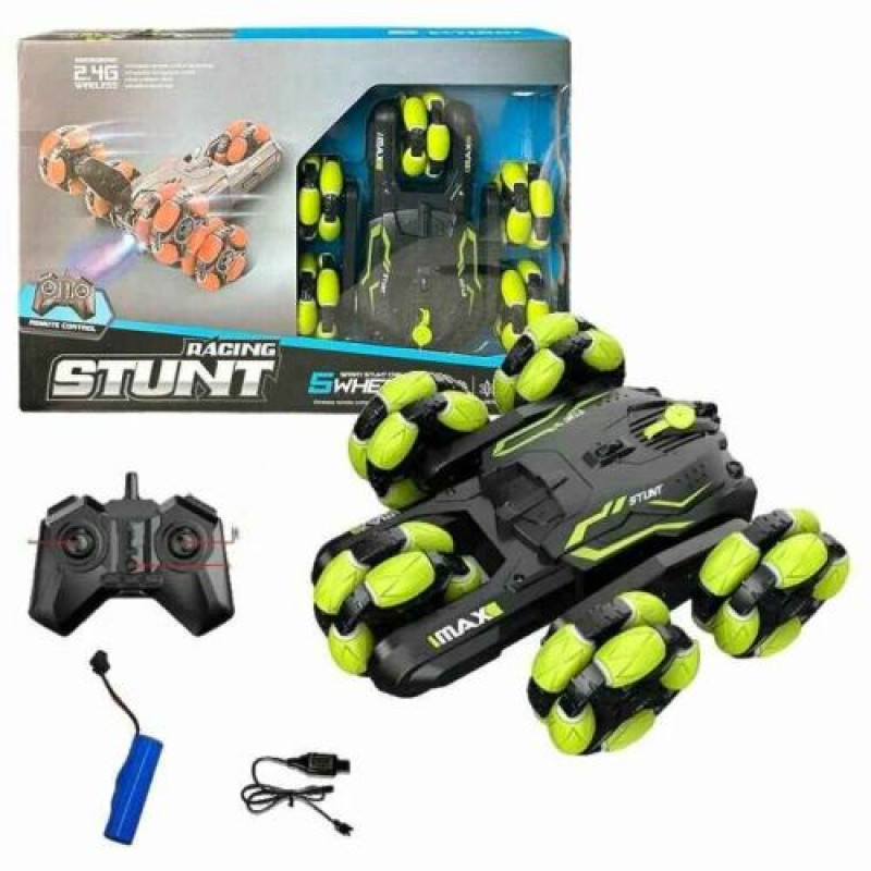 Трюкач "RACING STUNT" на радіо-керуванні, 5 коліс, акум.USB.світ.дим.дрифт.(САЛАТОВИЙ)