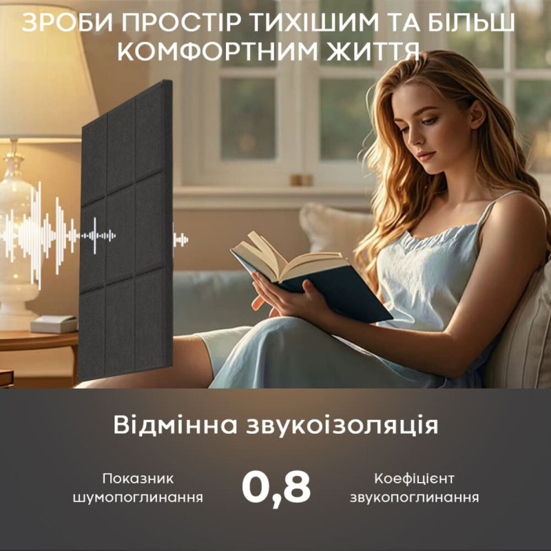 Звукоізоляційна панель 300х300х9мм Чорна SW-00002700